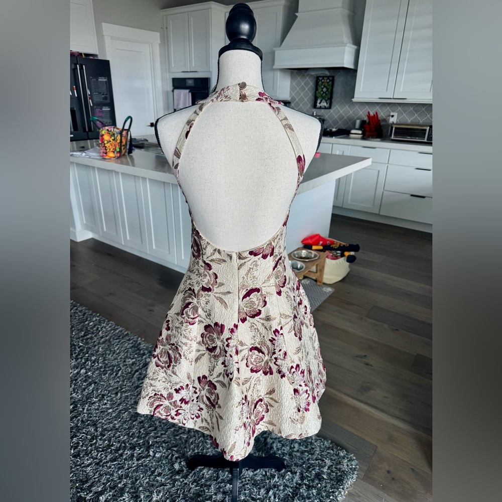 Dress the Population Medium Metallic Floral Halter Open Back Fit & Flare Dress